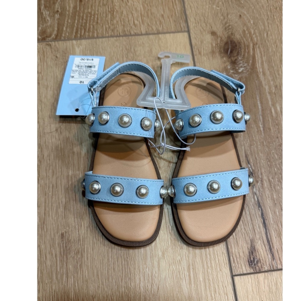 Cat & Jack Toddler Girls Pearl Studded‎ Sandals Light Blue Size 10 NWT